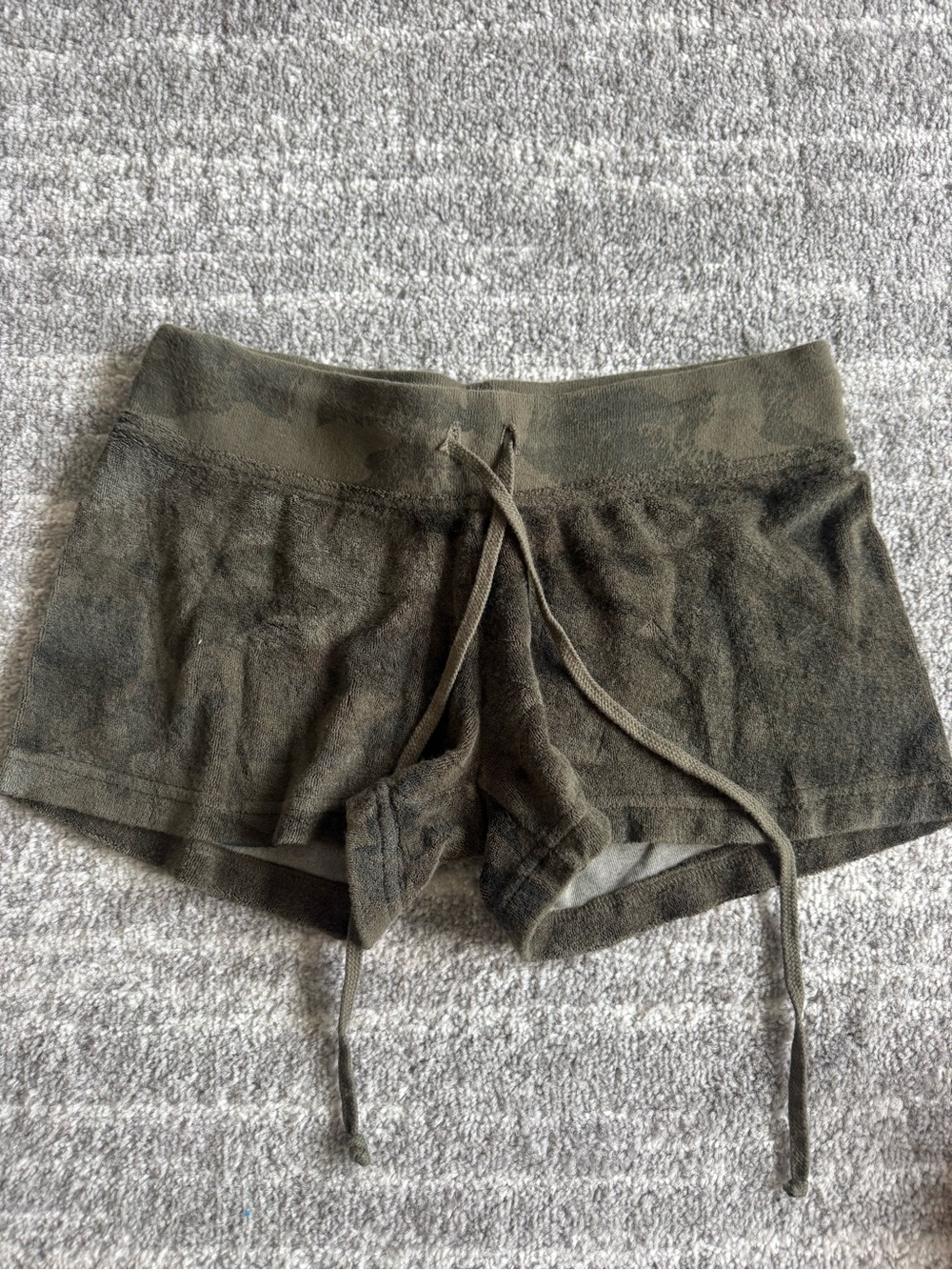Hard Tail Olive Green Terry Cloth Lounge Shorts with Drawstring